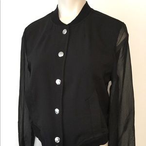 BRANDY MELVILLE sz Small Jacket Bomber Style Snap Front Sheer Mesh Arms Black
